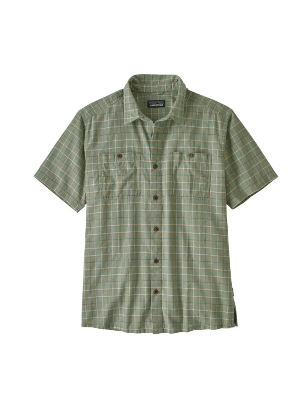 Patagonia Mens Back Step Shirt Green Plaid Button-Up Short Sleeve Size Large